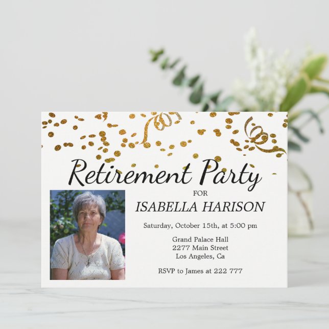 Invitación Jubilación fotográfica personalizado (Anverso de pie)