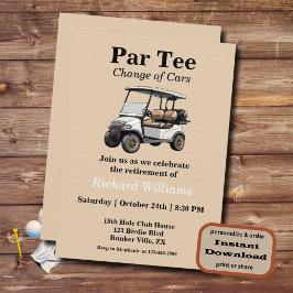 Invitación Jubilación Gray Golf Cart Par Tee Tema