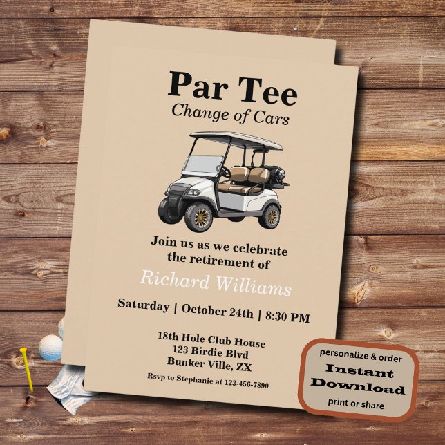 Invitación Jubilación Gray Golf Cart Par Tee Tema (Subido por el creador)