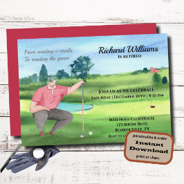 Invitación Jubilación: Hombre de golf leyendo la acuarela ver