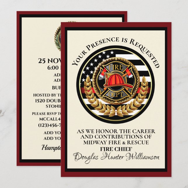 Invitación Jubilación/Invitación a reconocimiento de bomberos (Anverso / Reverso)