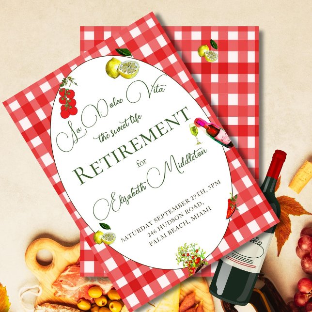 Invitación Jubilación La Dolce Vita Lemon Rojo Chequeado (Subido por el creador)