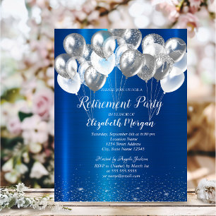 Invitación Jubilación metálica azul de los globos de Confetti