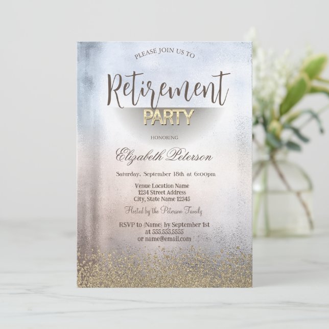 Invitación Jubilación metálica de diamantes de oro falsos mod (Anverso de pie)