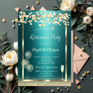 Invitación Jubilación Metálica Verde Brillante de Vidrio Dora