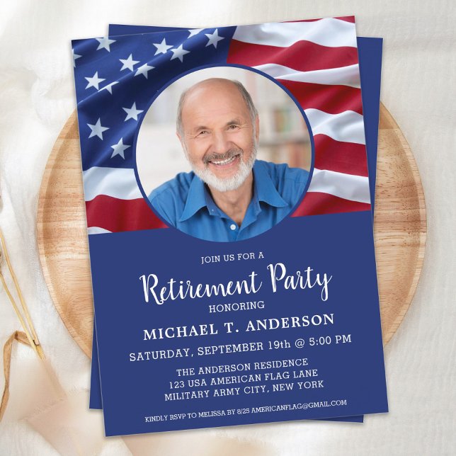 Invitación Jubilación militar con bandera estadounidense de E (Subido por el creador)