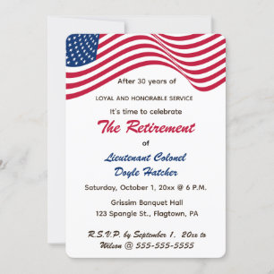 Invitación Jubilación militar de bandera de EEUU editable
