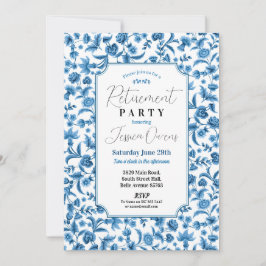Invitación Jubilación Mujeres Chintz Ditsy Floral Azul y Blan