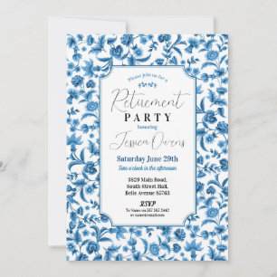 Invitación Jubilación Mujeres Chintz Ditsy Floral Azul y Blan