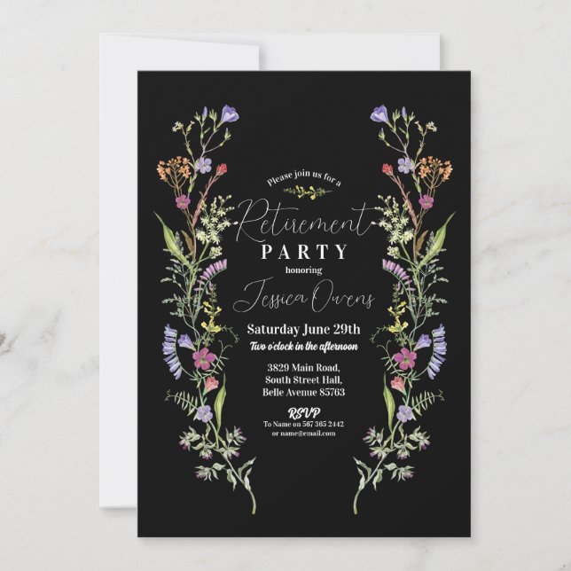 Invitación Jubilación Mujeres Flores Silvestres Ditsy Floral  (Anverso)