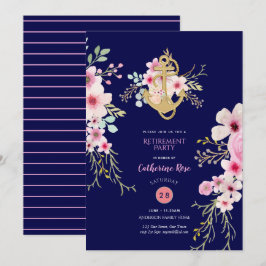 Invitación Jubilación náutica invita a floral rosa azul de la