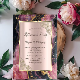 Invitación Jubilación negro burgundy con brillo dorado elegan
