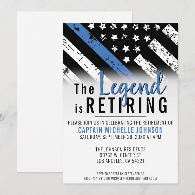 Invitación Jubilación policial Fiesta de bandera delgada de l (Anverso / Reverso)