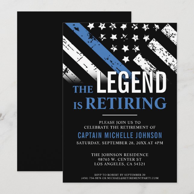 Invitación Jubilación policial Fiesta de bandera delgada de l (Anverso / Reverso)