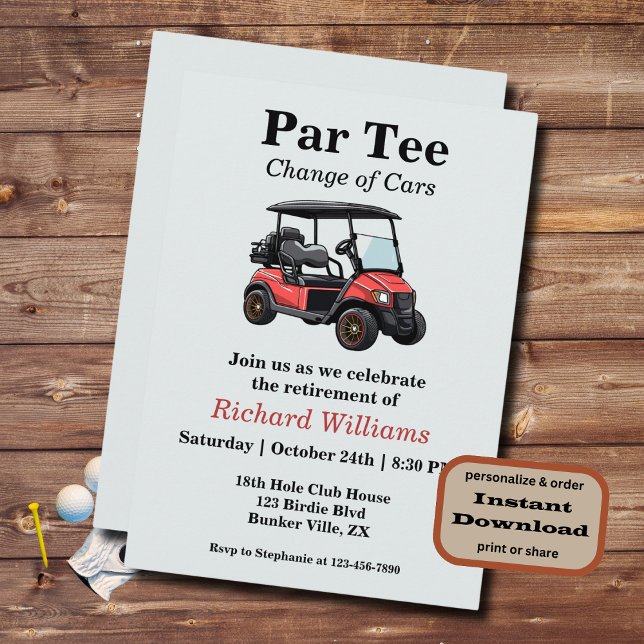 Invitación Jubilación Red Golf Cart Par Tee Tema (Subido por el creador)