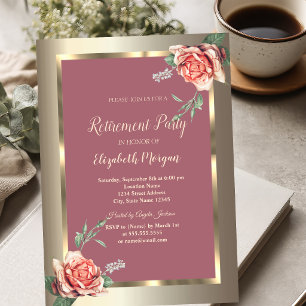 Invitación Jubilación Rosas Marco de Oro Chic Elegante