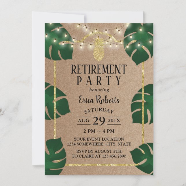 Invitación Jubilación Rusa Tropical Gold Pineapple Luau (Anverso)
