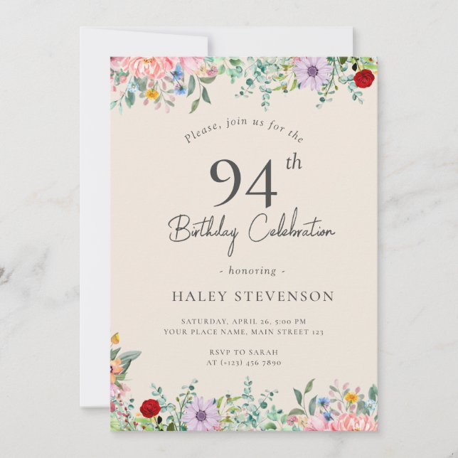 Invitación Jubilación Salvaje Rústica Boho 94 Cumpleaños Simp (Anverso)