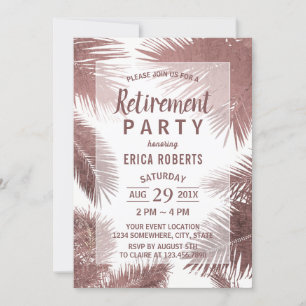 Invitación Jubilación Tropical Moderno Rosa Gold Palm Beach