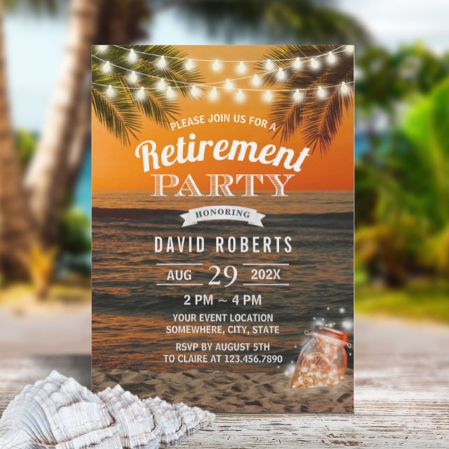 Invitación Jubilación Veraniega Sunset Beach Glow Mason Jar (Subido por el creador)
