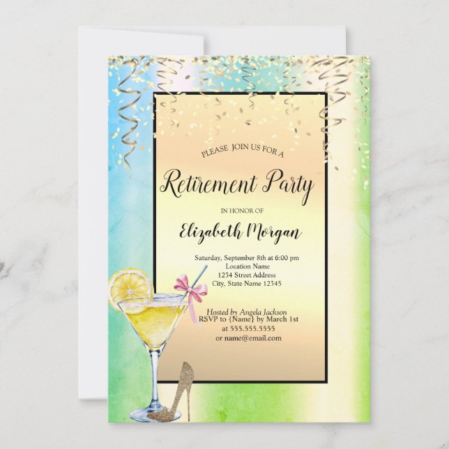 Invitación Jubilación verde de Confetti Lemon Gold de Cocktai (Anverso)