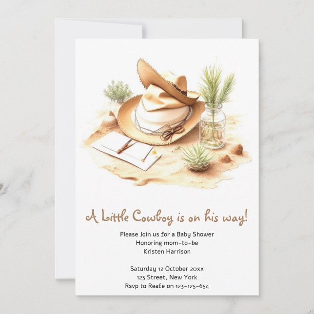 Invitación Jubilaciones de Yehaw: Wild West Cowboy Baby Showe (Anverso)