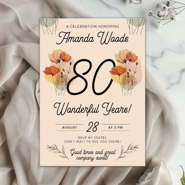 Invitación Jubileo de cumpleaños 80 de Radiant Floral (Subido por el creador)