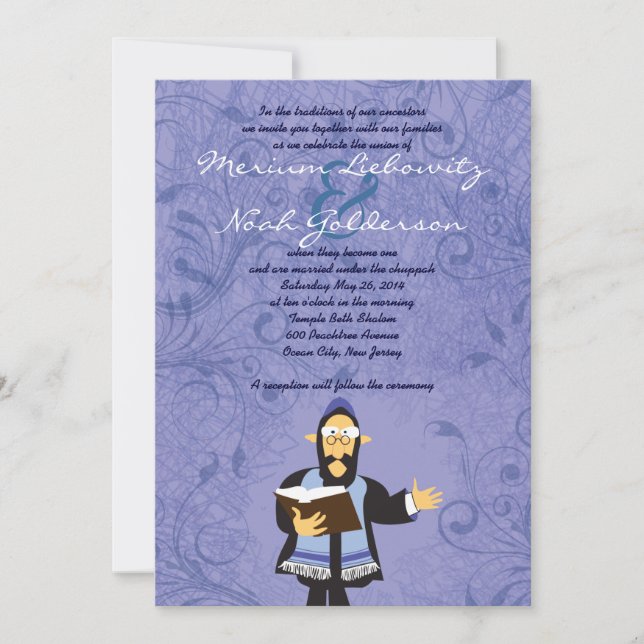 Invitación judía divertida de la boda del rabino (Anverso)