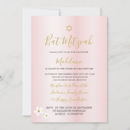 Invitación Judío Bat Mitzvah Daisy Chicas rosados Hebreo
