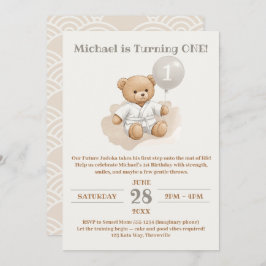 Invitación "Judo Bear’s First Belt" – 1st Birthday White Belt