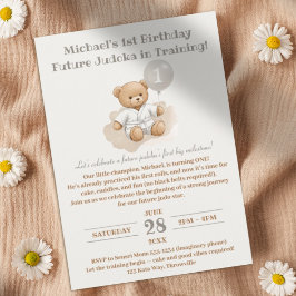 Invitación Judo Bear’s First Belt" – 1st Birthday White Belt