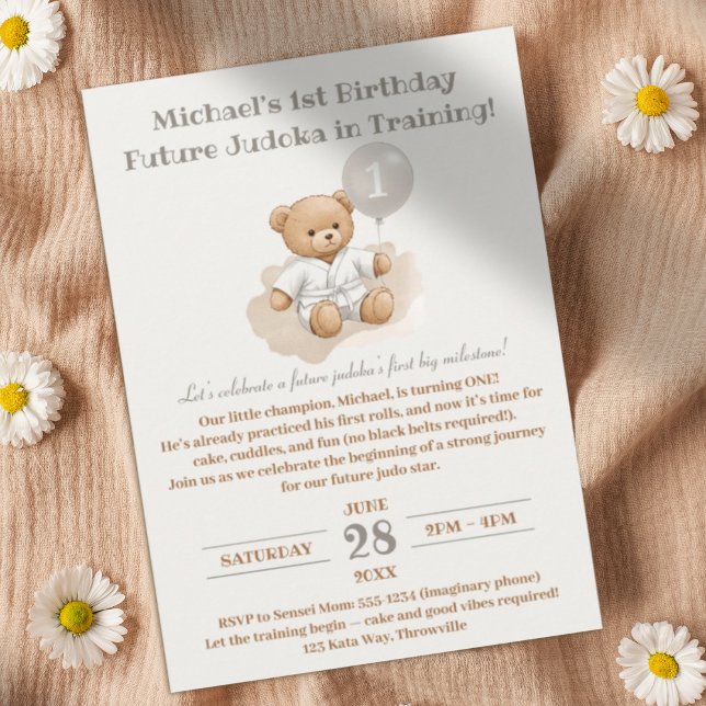 Invitación Judo Bear’s First Belt" – 1st Birthday White Belt (Subido por el creador)