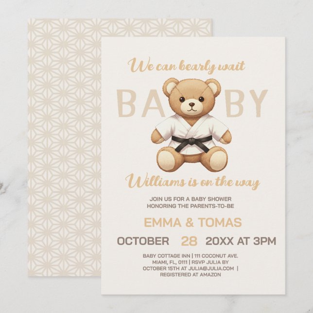 Invitación Judo Black Belt Bear Baby Shower Collection  (Anverso / Reverso)