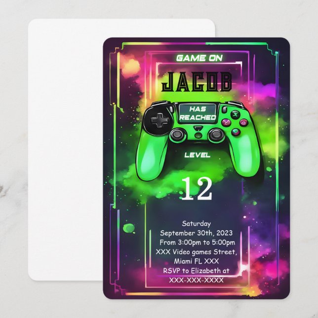 Invitación Juego activado, cumpleaños del videojuego de Boy (Anverso / Reverso)