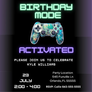 Invitación Juego Activado: Modo Cumpleaños Activado! Nivel