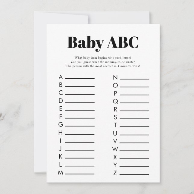 Invitación Juego Baby Shower ABC minimalista (Anverso)