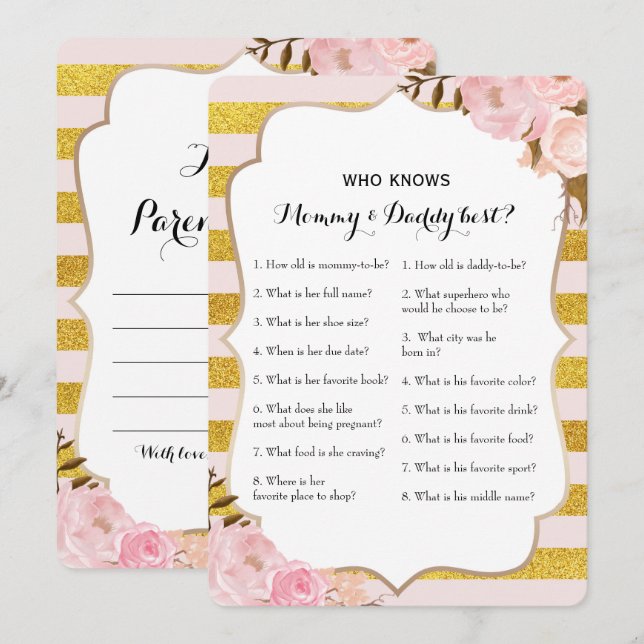 Invitación Juego Baby Shower de doble cara - Consejos| Quién  (Anverso / Reverso)