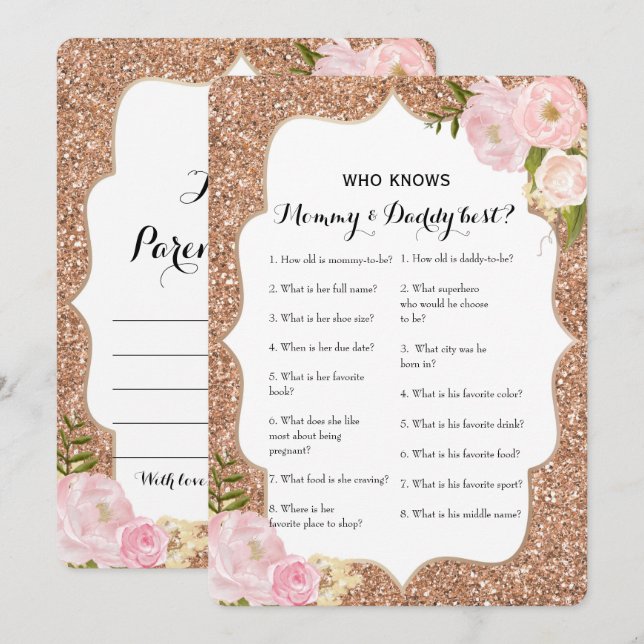 Invitación Juego Baby Shower de doble cara - Consejos| Quién  (Anverso / Reverso)