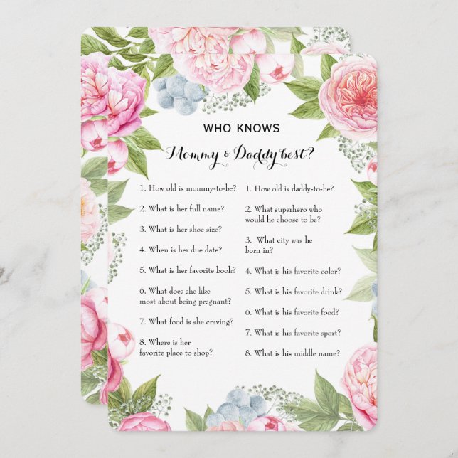 Invitación Juego Baby Shower de doble cara - Consejos| Quién  (Anverso / Reverso)