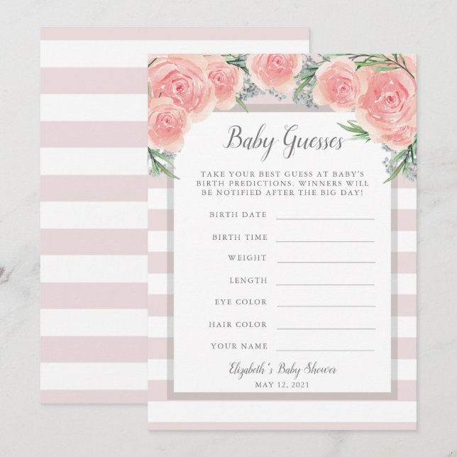 Invitación Juego Baby Shower de Flores Rosa (Anverso / Reverso)