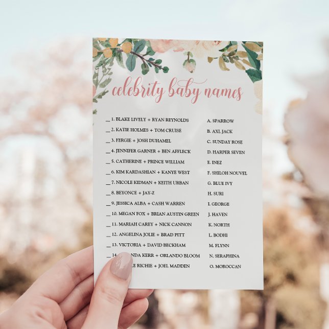 Invitación Juego Baby Shower de nombre de bebé de celebridad  (Subido por el creador)