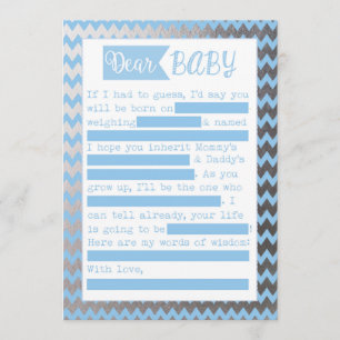 Invitación Juego Baby Shower MadLibs, aspecto de Relieve meta