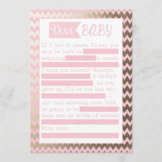 Invitación Juego Baby Shower MadLibs, aspecto rosa y Relieve