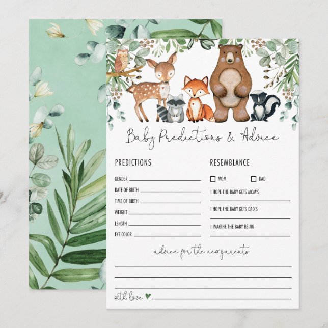 Invitación Juego Baby Shower Predictions & Advances Woodland (Anverso / Reverso)