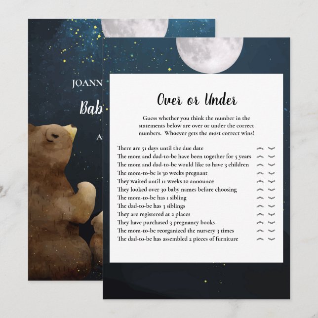 Invitación Juego Bear o Deber a Baby Shower (Anverso / Reverso)