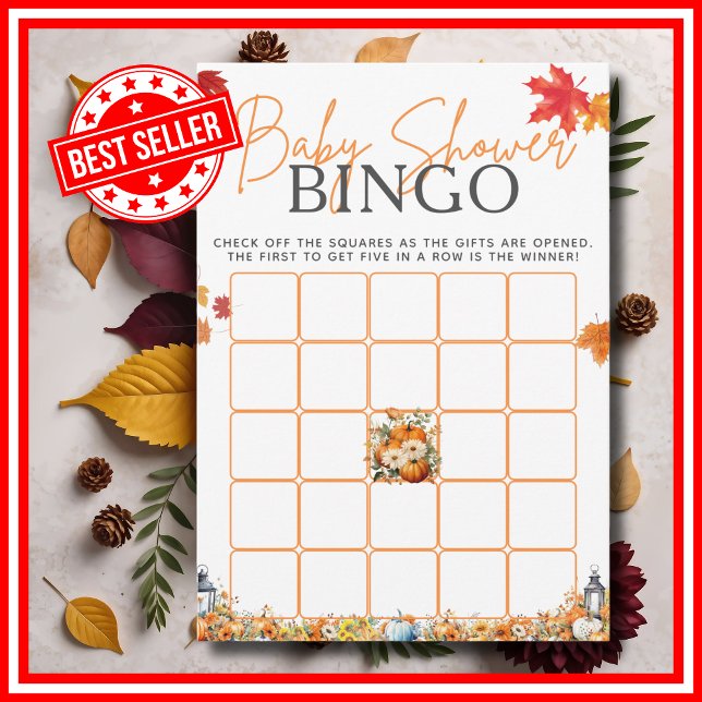 Invitación Juego BINGO de Baby Shower Un poco de calabaza flo (Baby Shower BINGO Game A Little Pumpkin is on the Way Fall Autumn Floral Watercolor Invitation )