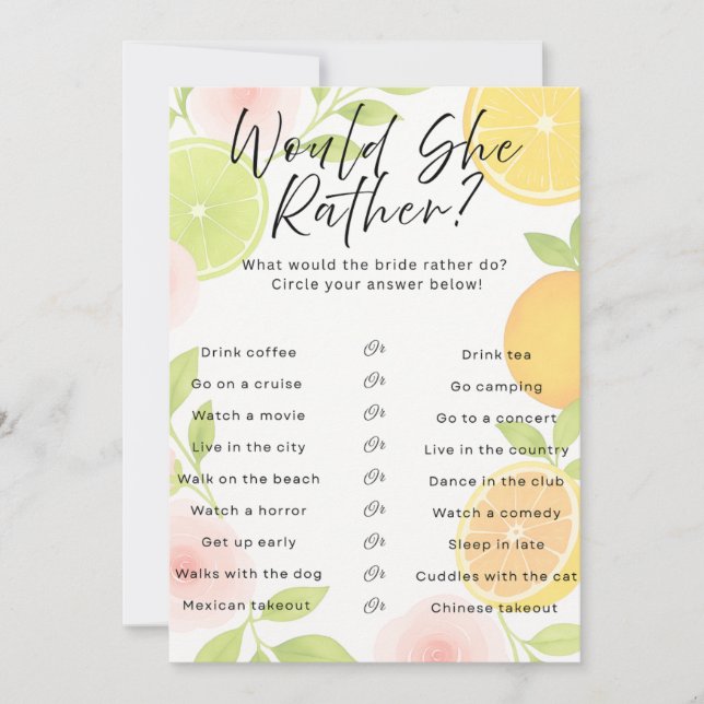 Invitación Juego Citrus Floral Bridal Shower (Anverso)