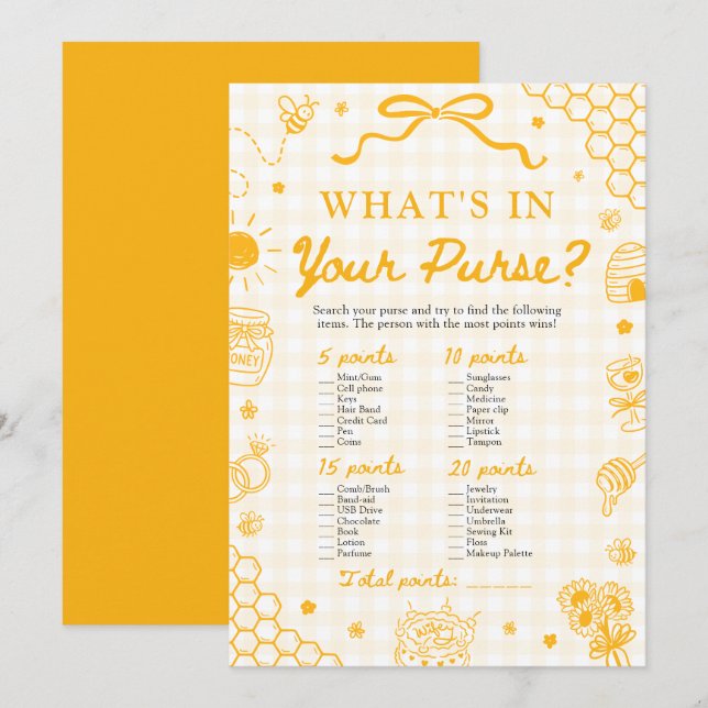Invitación Juego de Abeja de Miel de Gingham Amarillo ¿Qué Ha (Anverso / Reverso)