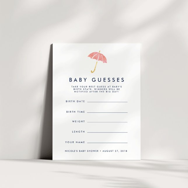 Invitación Juego de adivinación de coral paraguas Baby Shower (Subido por el creador)