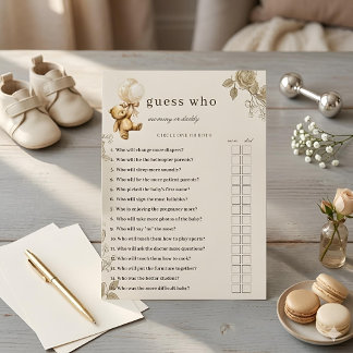 Invitación Juego de adivinanza para baby shower de osito de p